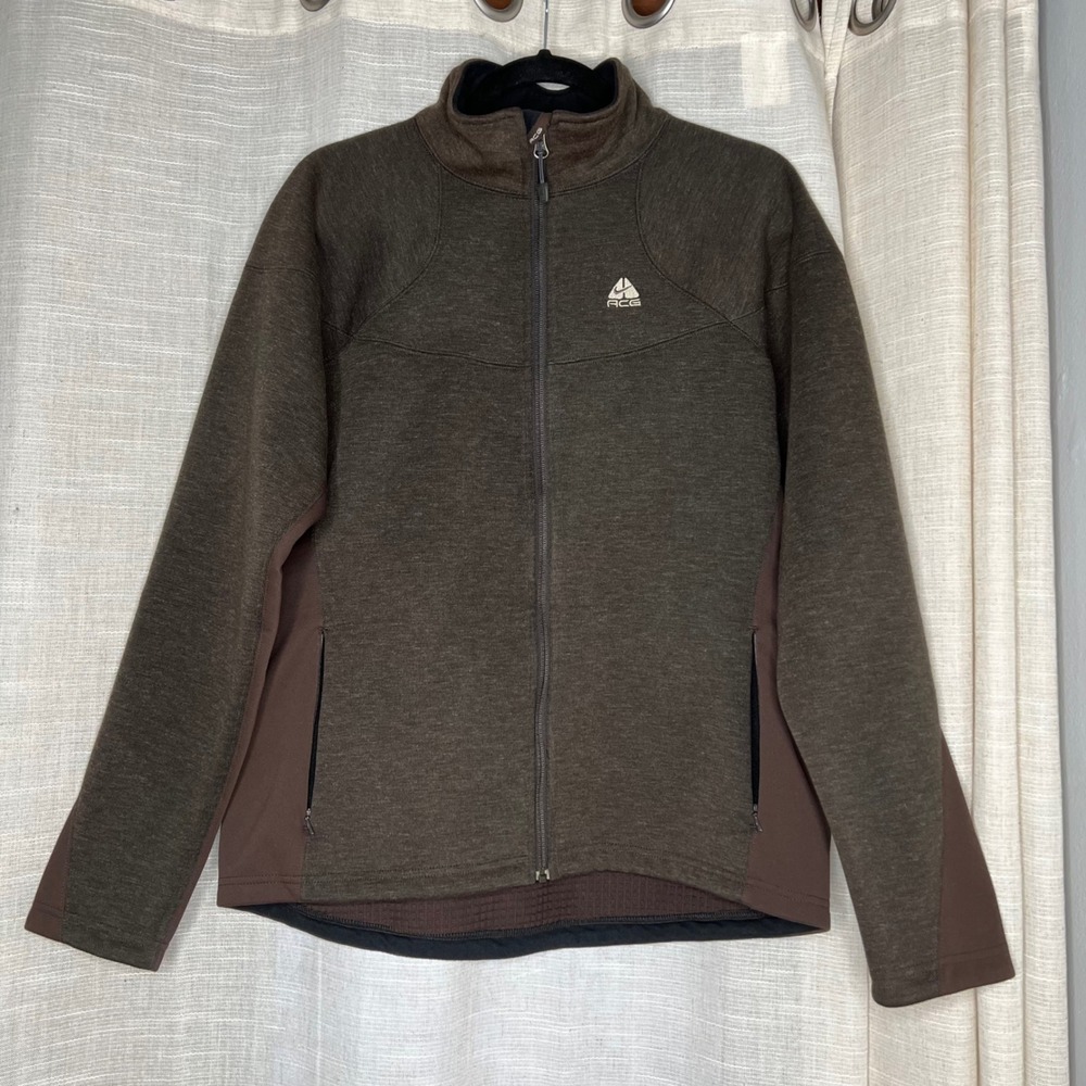 Y2K Vintage Nike ACG Sweater Jacket Full‎ Zip Brown Grid Fleece Men's Size Large
